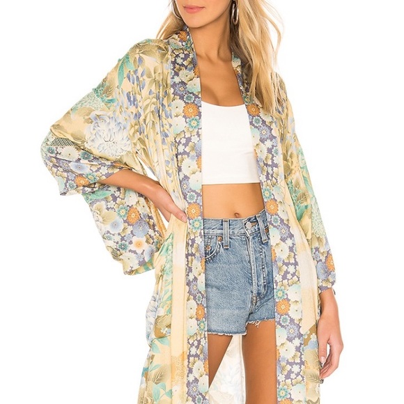 🌸 BOHO KIMONO ROBE COVER DUSTER KAFTAN LONG MAXI FLORAL BOHEMIAN PASTEL FLOWER - Picture 2 of 8